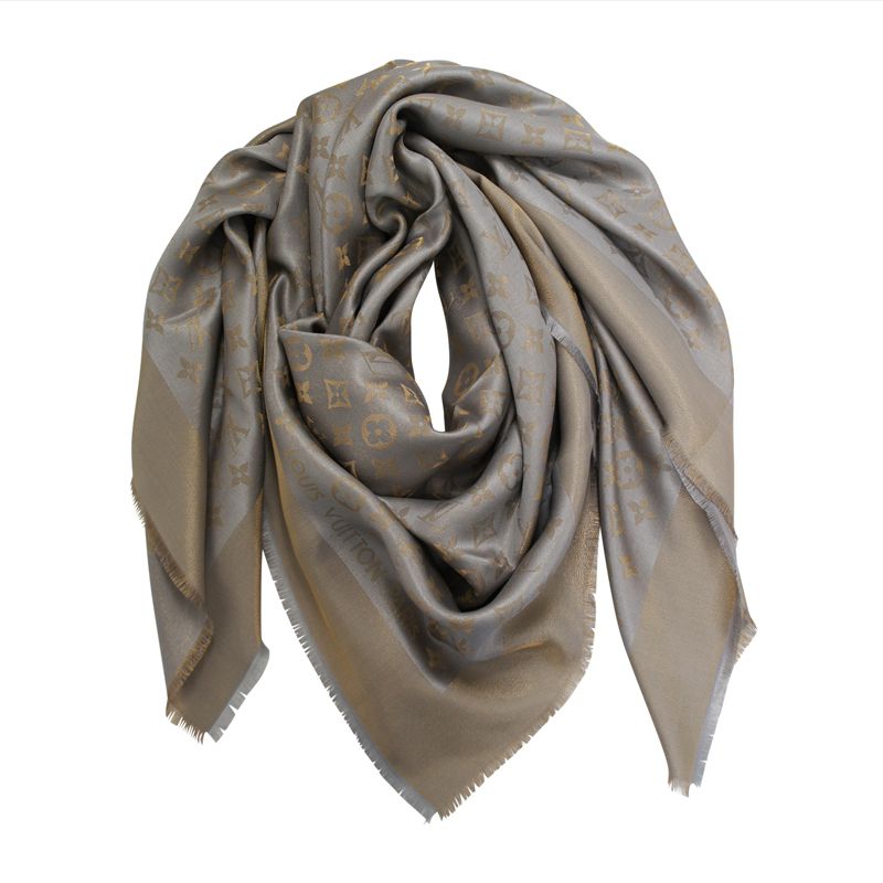 LOUIS VUITTON シルク混ショール・モノグラム ルレックス ゴールド系