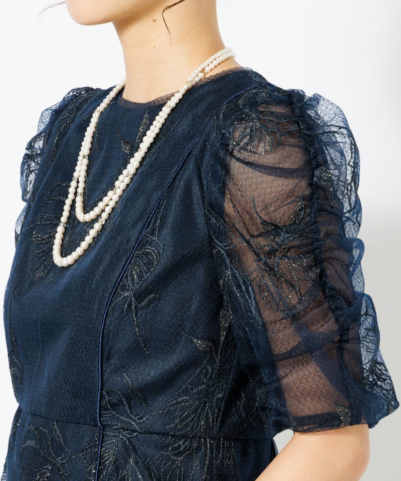 Aimer エメ ミストチュールフラワーモチーフラメ刺繍パイピング