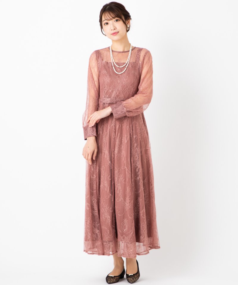 Aimer エメ ロングレース2WAYドレス ピンク系 | 結婚式パーティーの