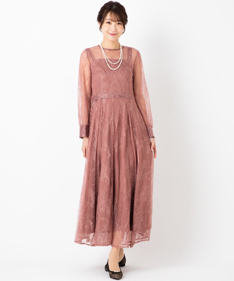Aimer エメ ロングレース2WAYドレス ピンク系 | 結婚式パーティーの