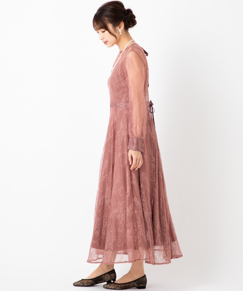 Aimer エメ ロングレース2WAYドレス ピンク系 | 結婚式パーティーの