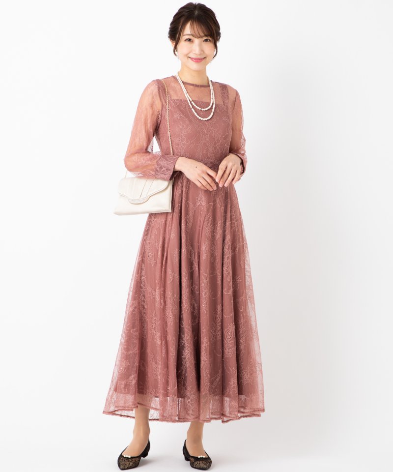 Aimer エメ ロングレース2WAYドレス ピンク系 | 結婚式パーティーの