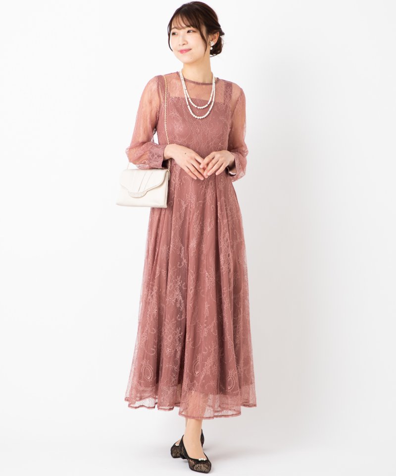 Aimer エメ ロングレース2WAYドレス ピンク系 | 結婚式パーティーの