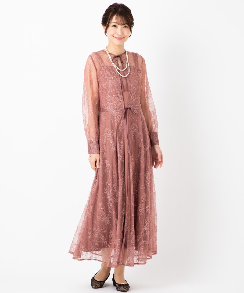 Aimer エメ ロングレース2WAYドレス ピンク系 | 結婚式パーティーの