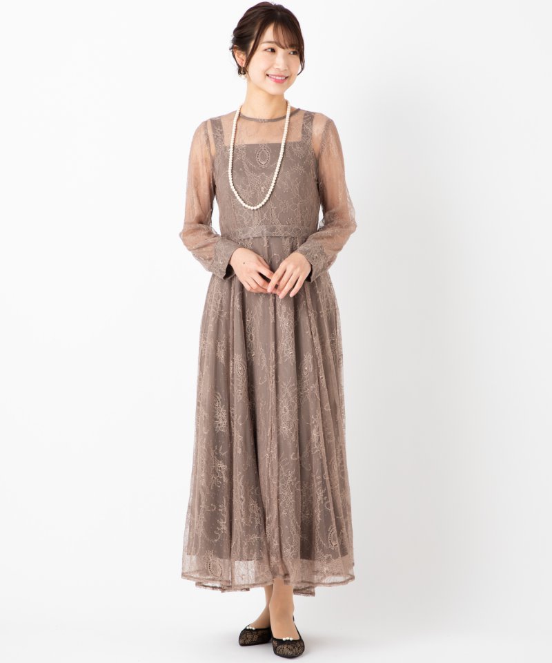 Aimer エメ ロングレース2WAYドレス ブラウン系 x ベージュ系 | 結婚式