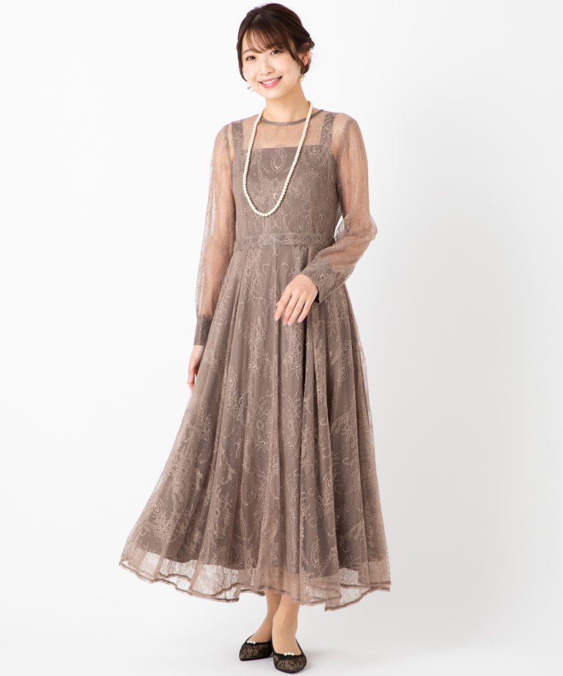 Aimer エメ ロングレース2WAYドレス ブラウン系 x ベージュ系 | 結婚式