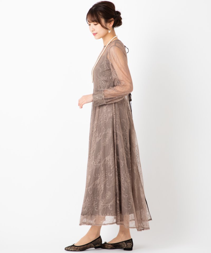 Aimer エメ ロングレース2WAYドレス ブラウン系 x ベージュ系 | 結婚式