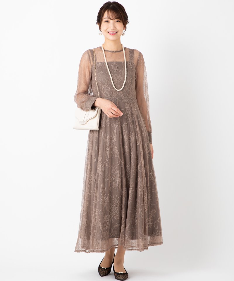 Aimer エメ ロングレース2WAYドレス ブラウン系 x ベージュ系 | 結婚式