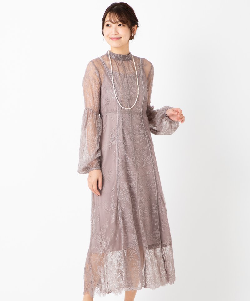 FRAY I.D フレイアイディー コンビネーションレースドレス グレー系 x