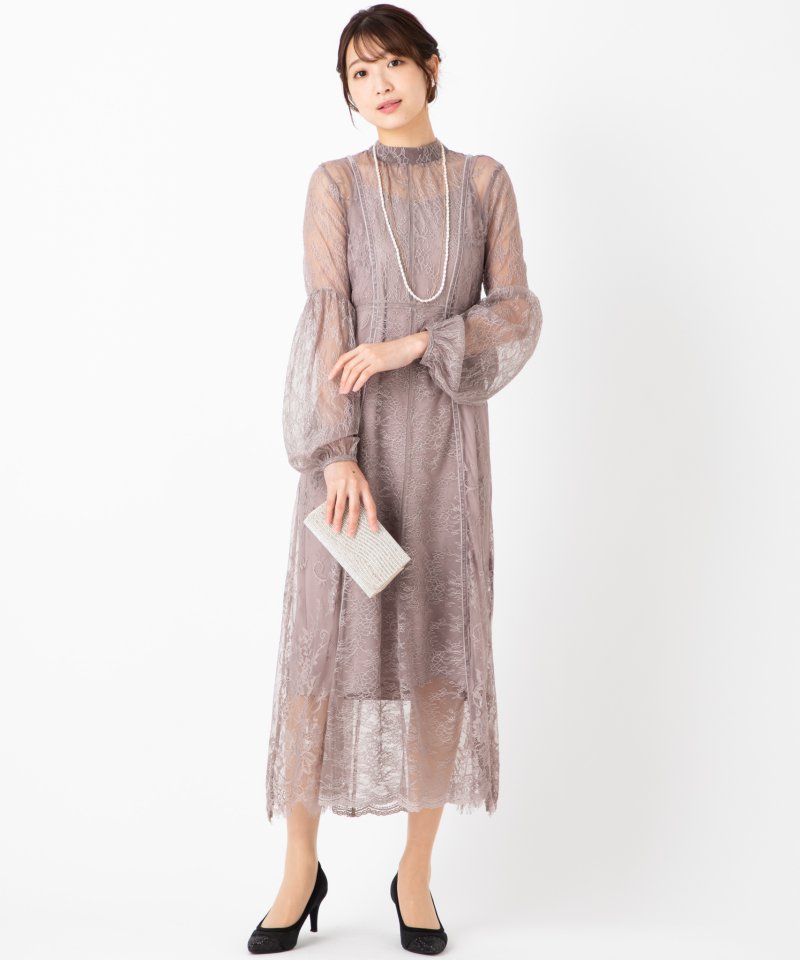 FRAY I.D フレイアイディー コンビネーションレースドレス グレー系 x