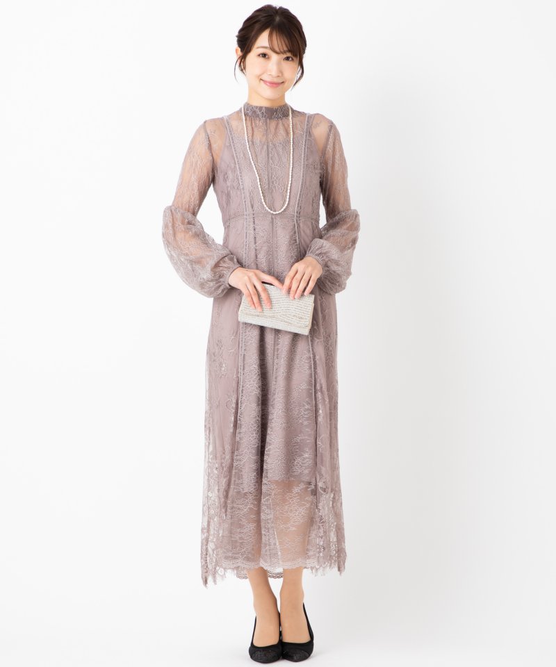 FRAY I.D フレイアイディー コンビネーションレースドレス グレー系 x