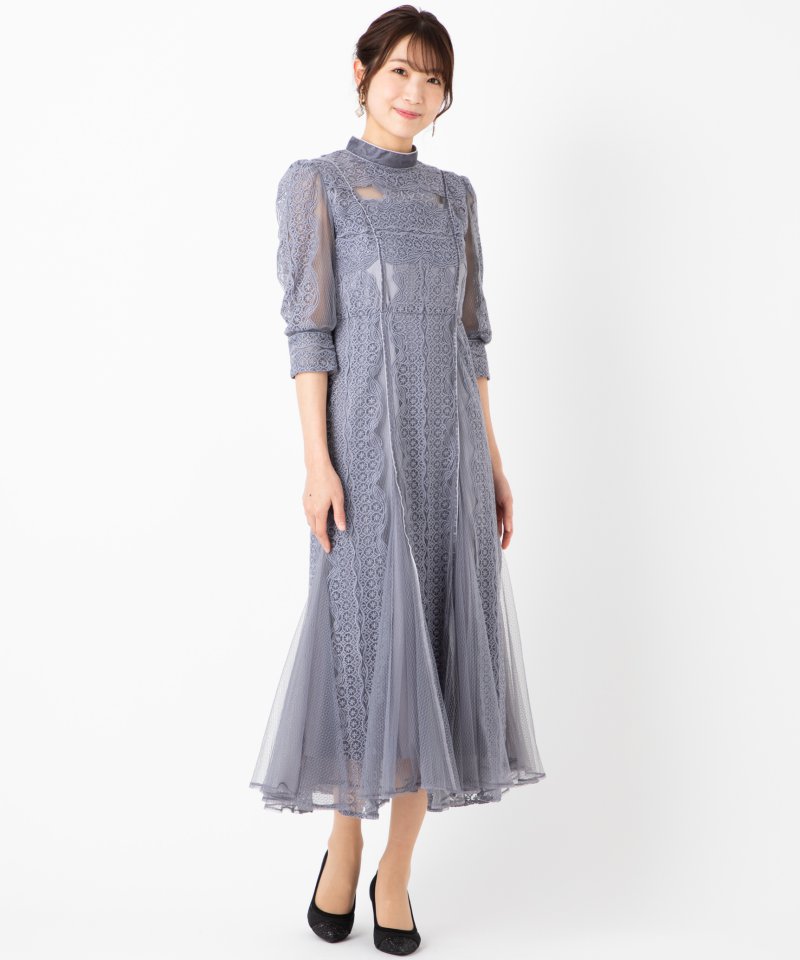 フレイアイディ FRAYI.D チュールレースドレス 結婚式 レースドレス FRAY I.D フレイアイディー ベロア×チュールストライプレースドレス