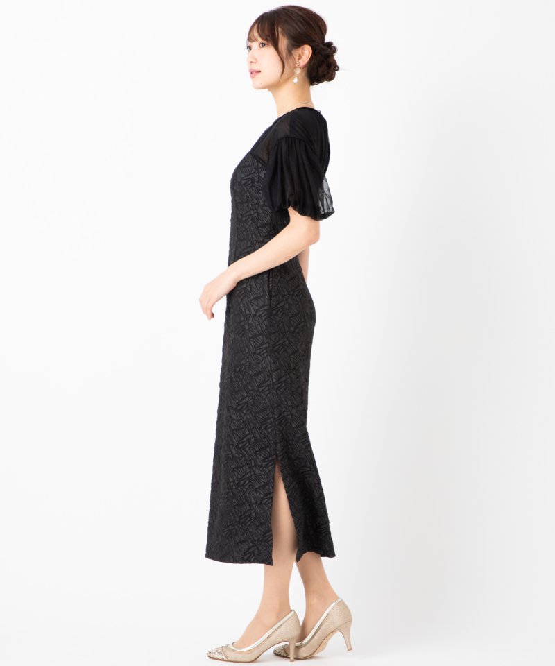LAGUNAMOON LADYジャカード Iラインワンピース　結婚式 ドレス LAGUNAMOON ラグナムーン LADYジャカードIラインドレス ブラック系