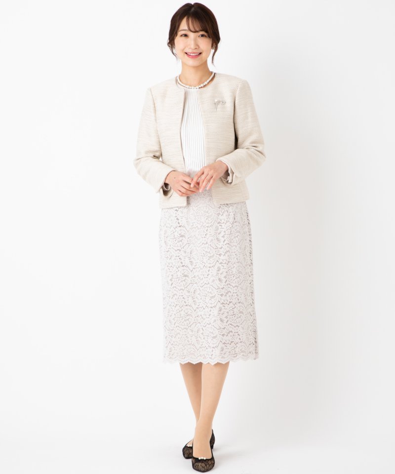 OPAQUE.CLIP 【スーツ3点SET】ツイードジャケット&スカラップレース