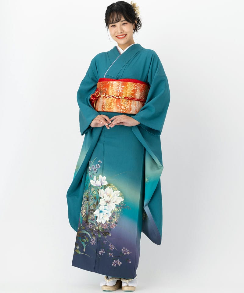 Select Shop 【振袖】箔に牡丹 ブルー系 | 結婚式パーティーのレンタル