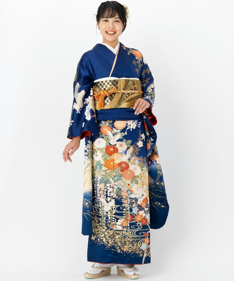 Select Shop 【振袖】鶴に四季草花 ネイビー系 | 結婚式パーティーの