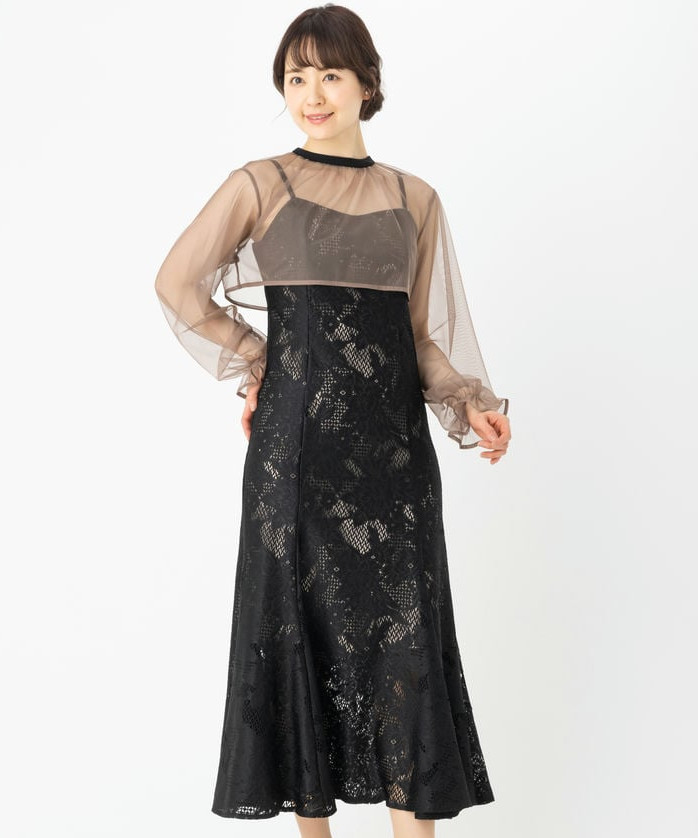 etoll. エトル 3wayシフォンボレロ&レースキャミドレス ブラウン系