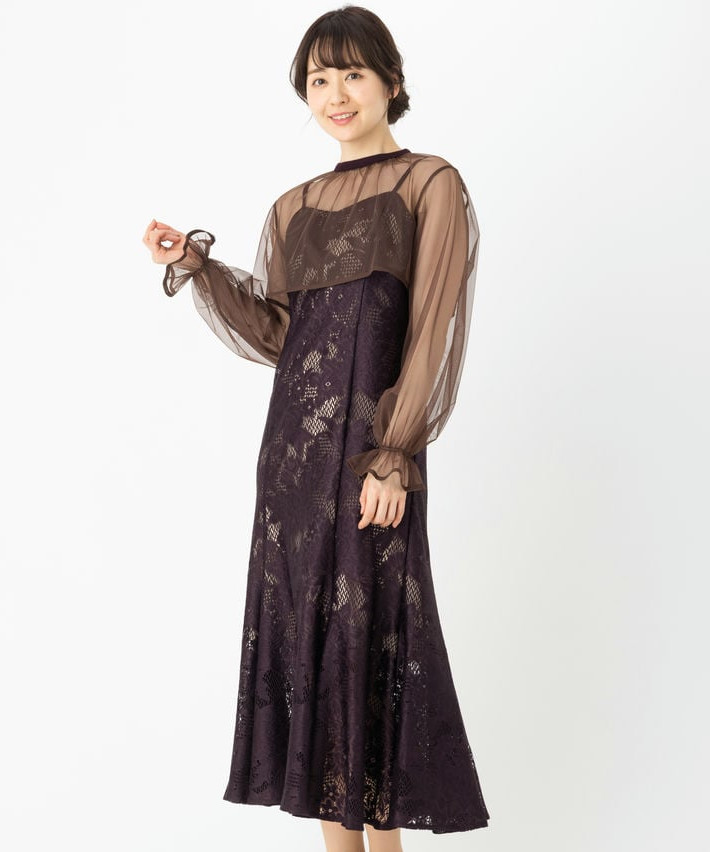 etoll. エトル 3wayシフォンボレロ&レースキャミドレス ブラウン系