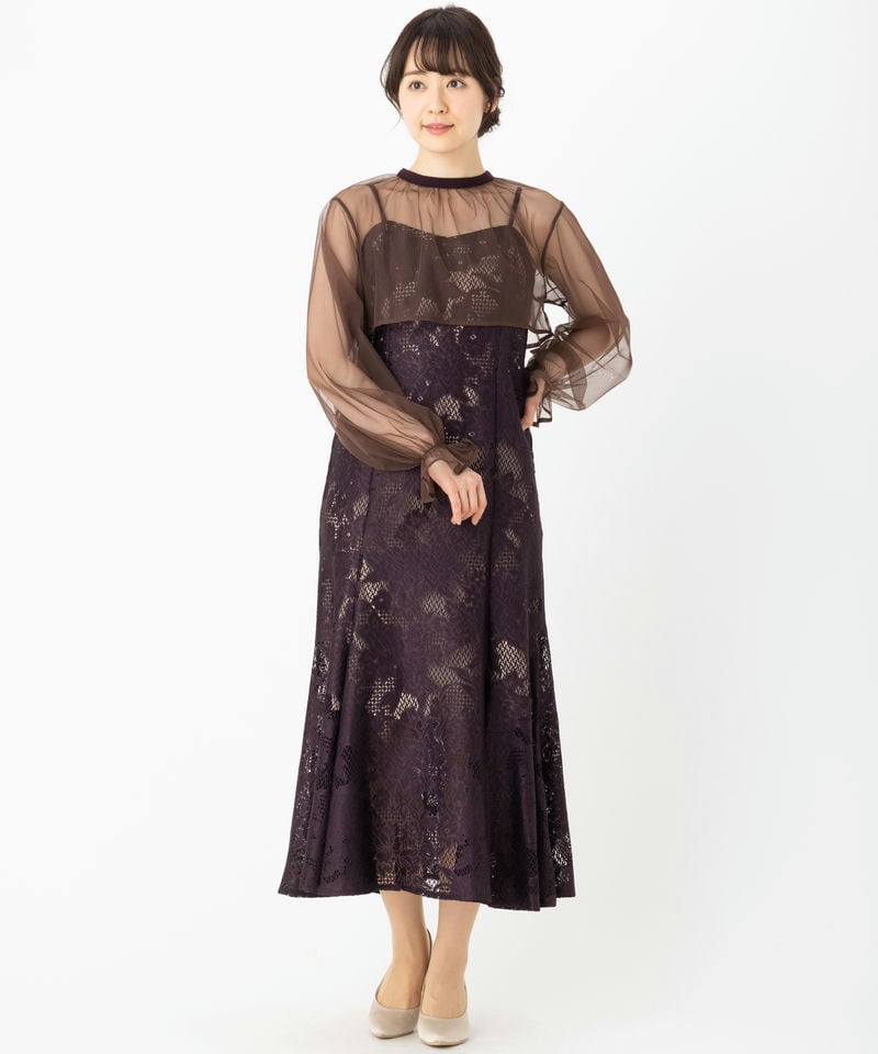 etoll. エトル 3wayシフォンボレロ&レースキャミドレス ブラウン系