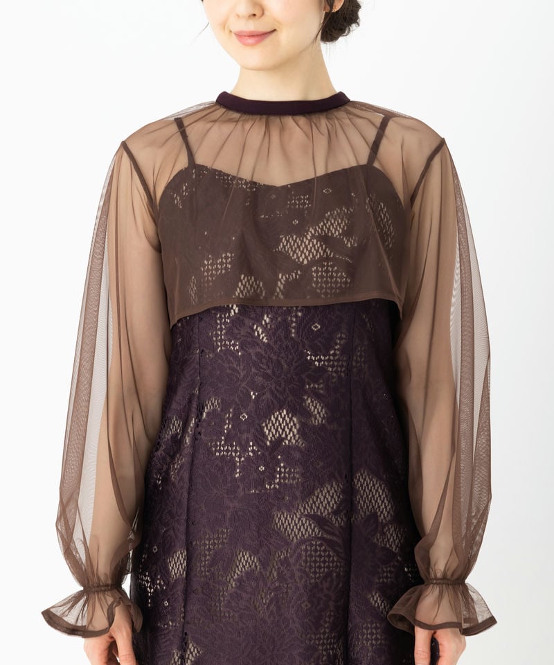 etoll. エトル 3wayシフォンボレロ&レースキャミドレス ブラウン系