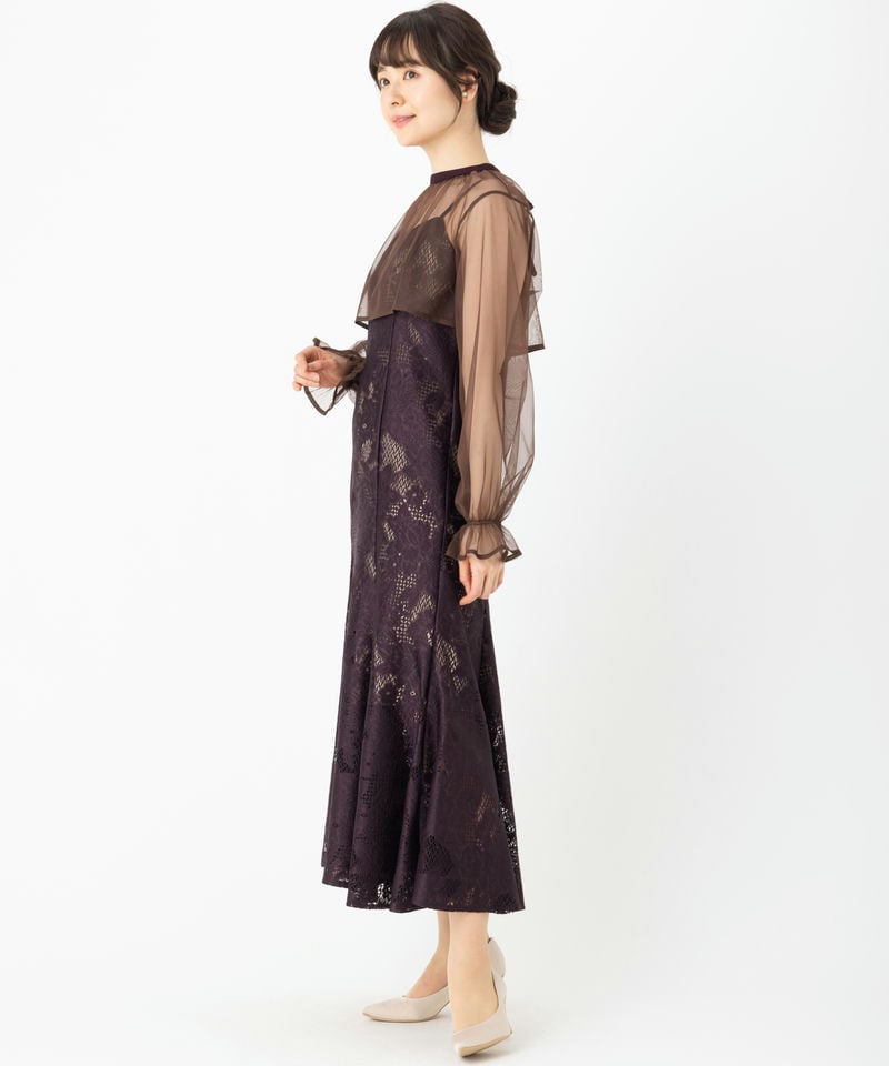 etoll. エトル 3wayシフォンボレロ&レースキャミドレス ブラウン系