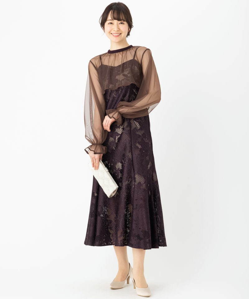 etoll. エトル 3wayシフォンボレロ&レースキャミドレス ブラウン系