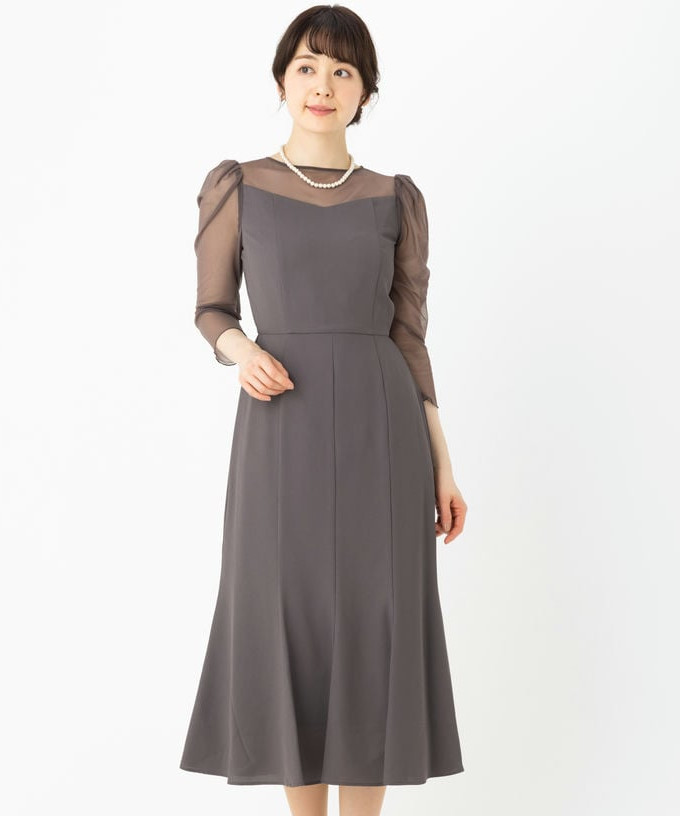 Aimer エメ チュールネットスリーブマーメイドドレス ブラウン系