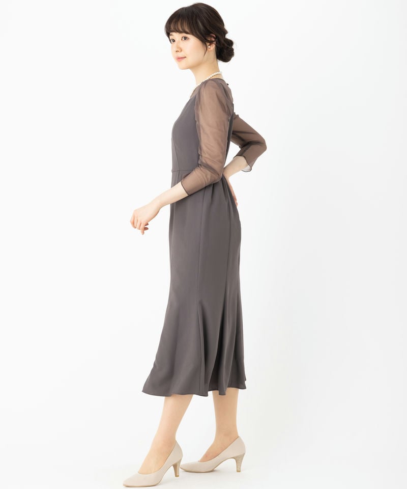 Aimer エメ チュールネットスリーブマーメイドドレス ブラウン系 