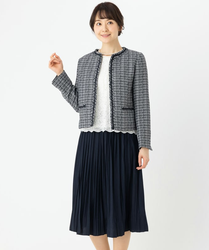 any FAM 【プレミアムスーツ3点SET】ラメツイードジャケット+プリーツ