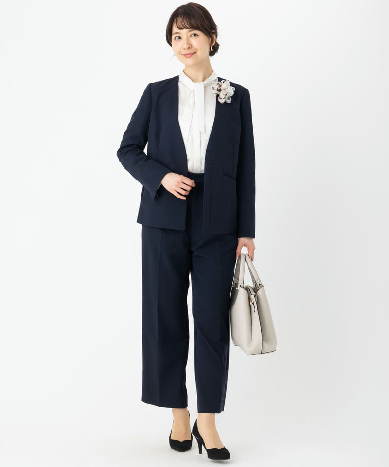 OPAQUE.CLIP 【スーツ3点SET】ノーカラーVネックジャケット&ワイド