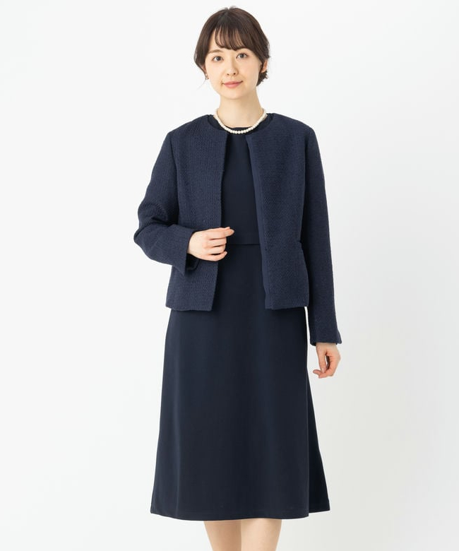 【2点セット】MELROSE ツイードジャケット M MELROSE claire 【スーツ2点SET】スラブツイードジャケット&ワンピース