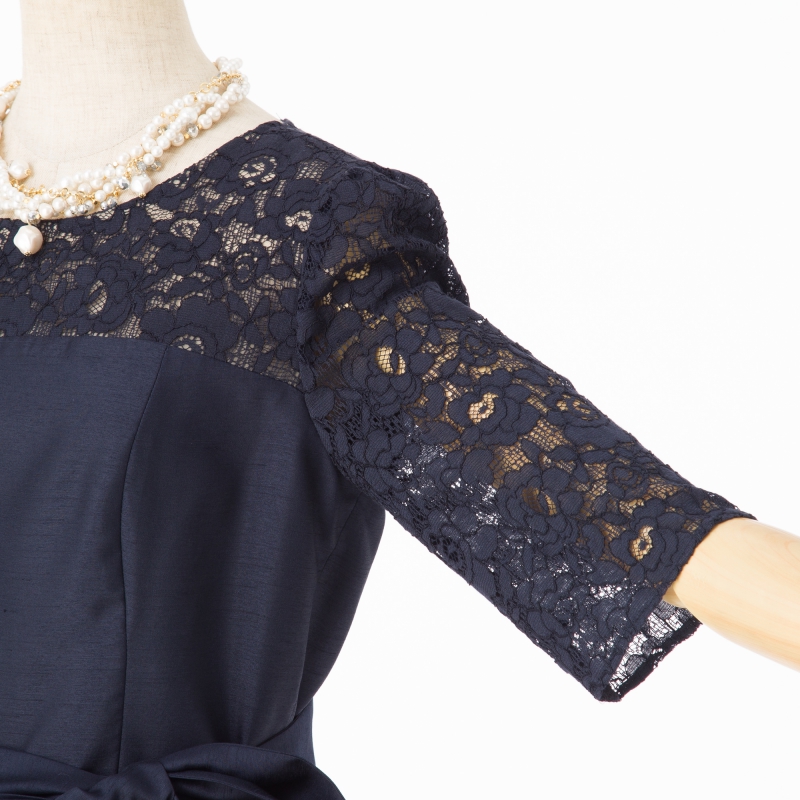 Aimer エメ バックサテンシャンタンコードレースドレス ネイビー系