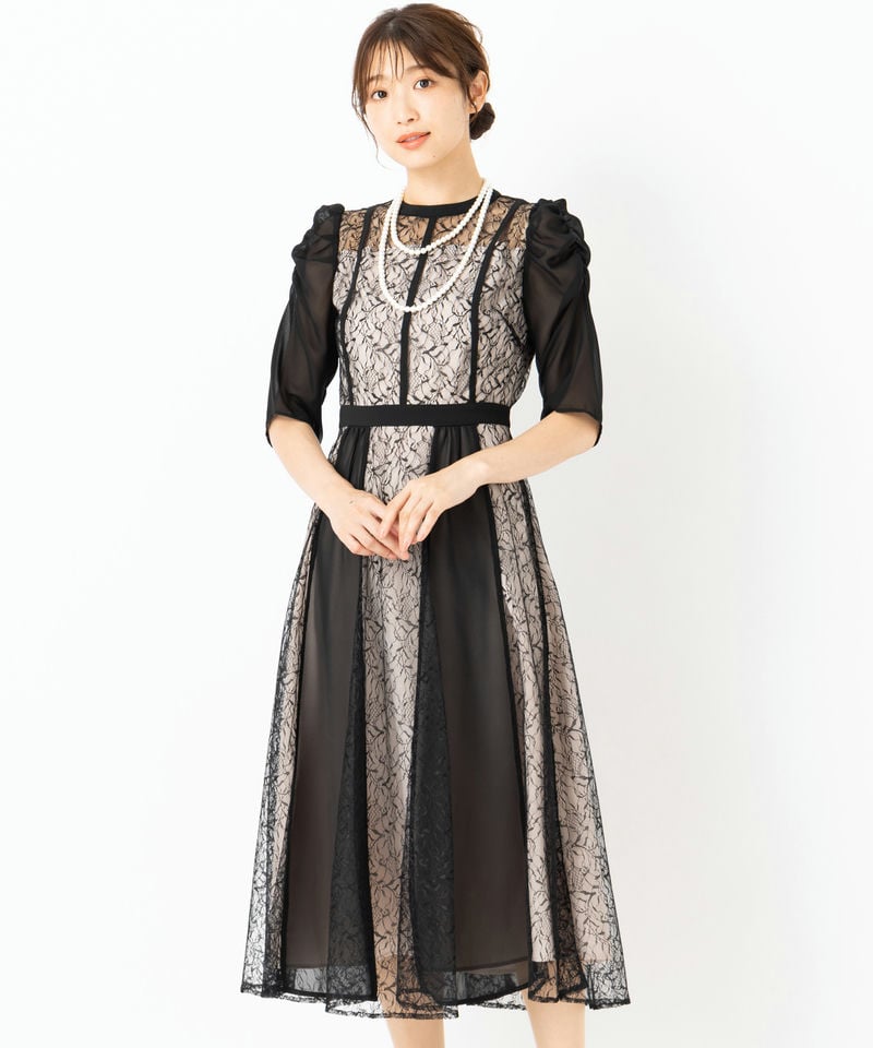 etoll. エトル ジオメトリックカシュクールデザインフレアドレス