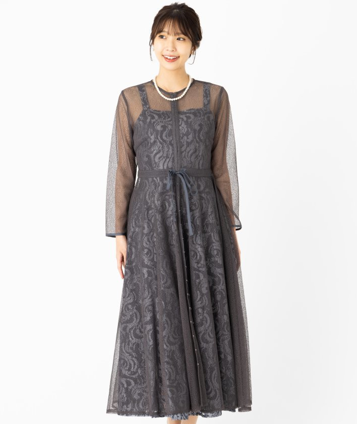 etoll. エトル 幾何学チュールジャガードドレス その他 x グレー系