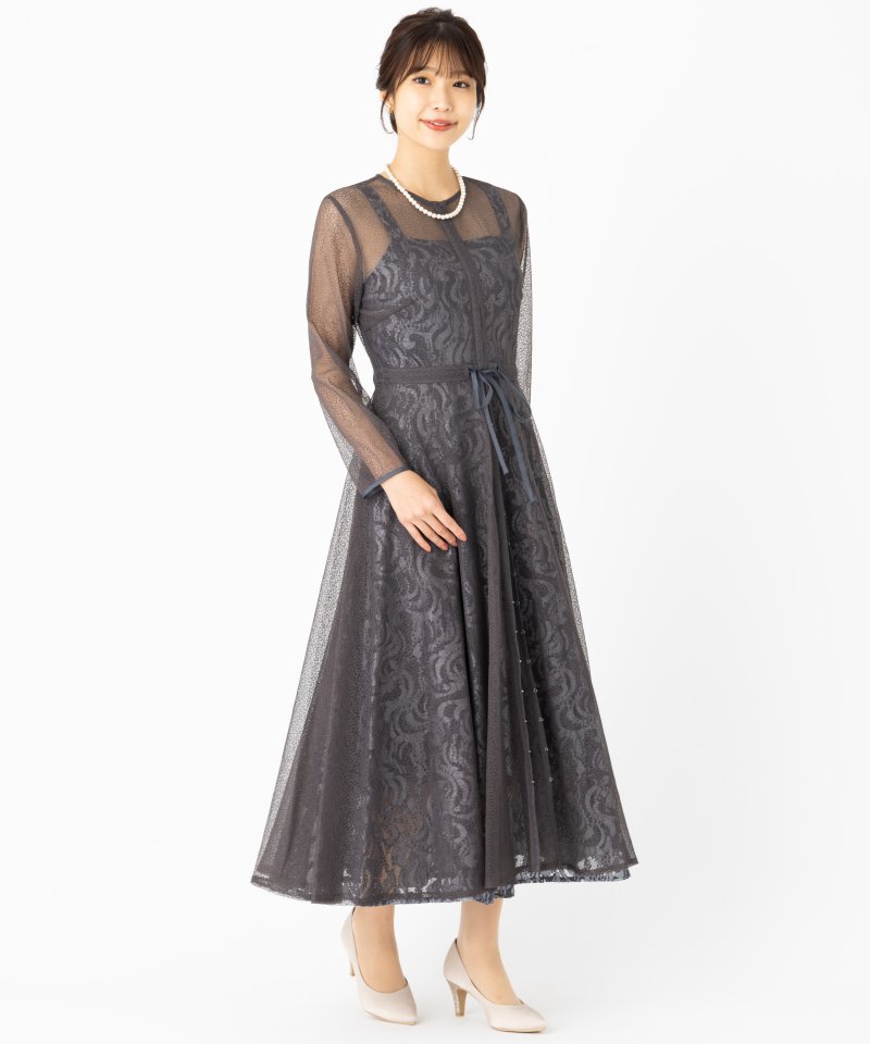 etoll. エトル 幾何学チュールジャガードドレス その他 x グレー系