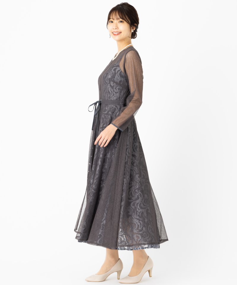 etoll. エトル 幾何学チュールジャガードドレス その他 x グレー系