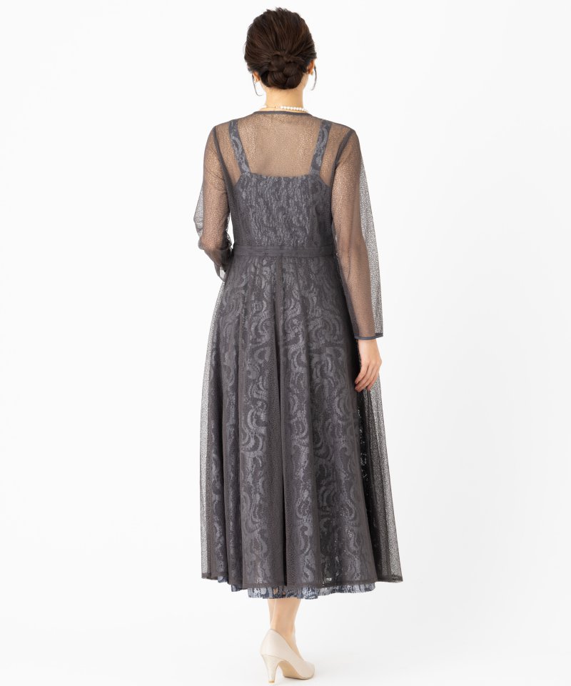 etoll. エトル 幾何学チュールジャガードドレス その他 x グレー系