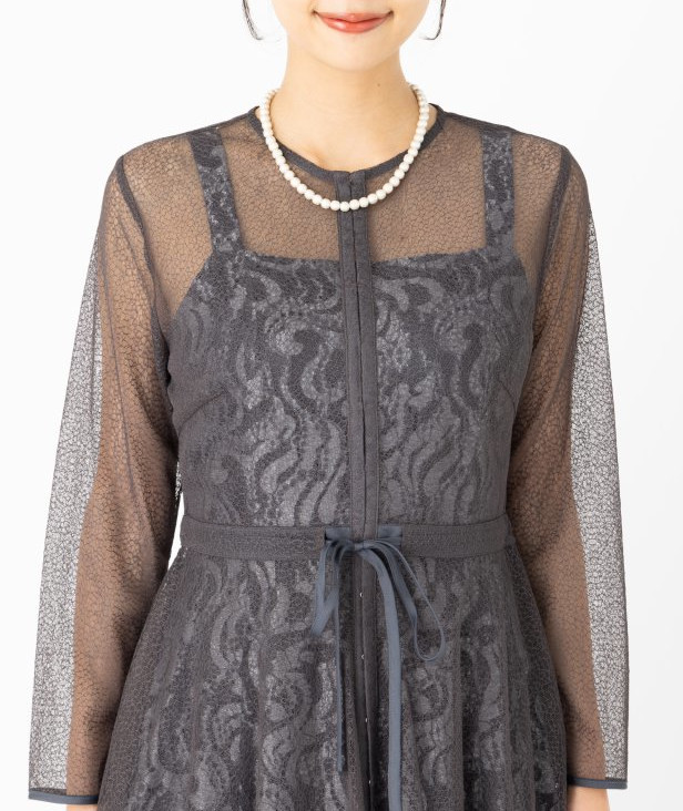 etoll. エトル 幾何学チュールジャガードドレス その他 x グレー系