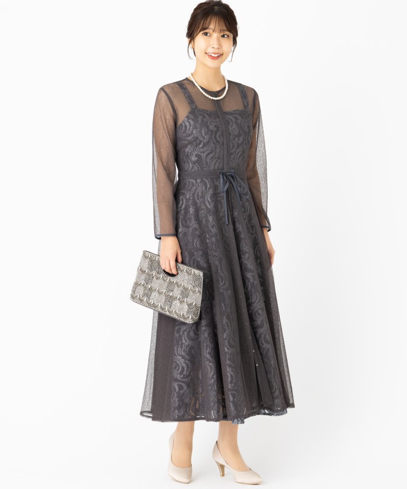 etoll. エトル 幾何学チュールジャガードドレス その他 x グレー系