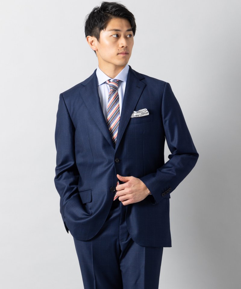 Select Shop [LR13]ロロピアーナ・チェック柄2ピーススーツ ネイビー系