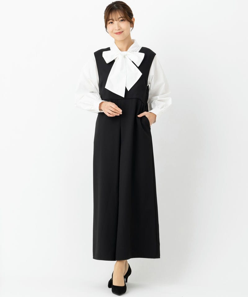 B:MING by BEAMS 【スーツ2点SET】Vネックサロペット&ボウタイブラウス