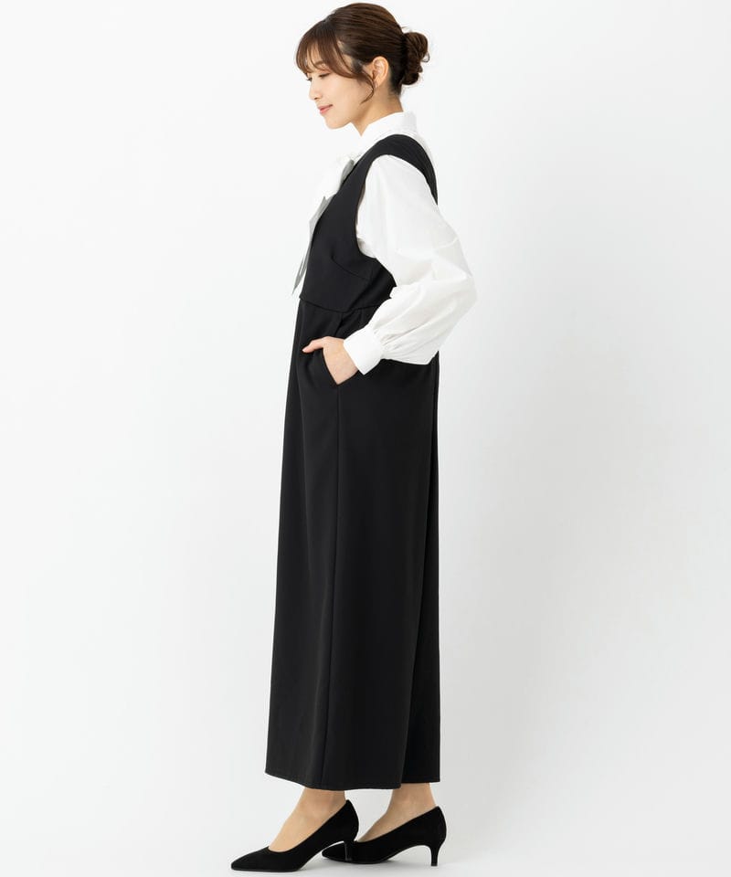 B:MING by BEAMS 【スーツ2点SET】Vネックサロペット&ボウタイブラウス