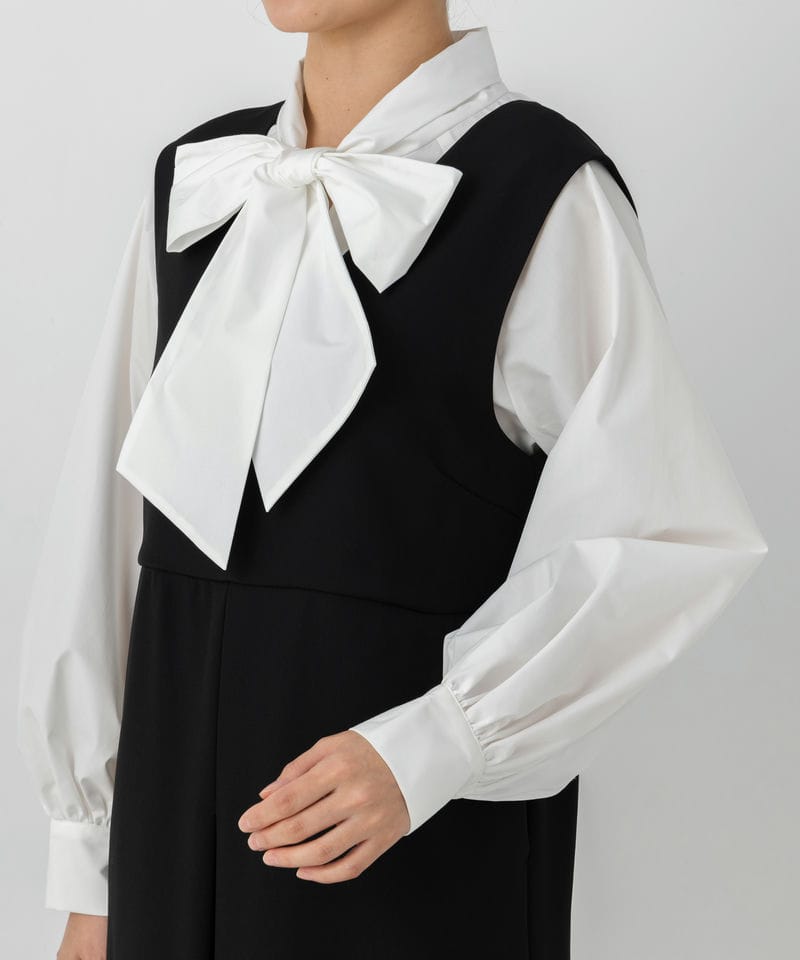 B:MING by BEAMS 【スーツ2点SET】Vネックサロペット&ボウタイブラウス