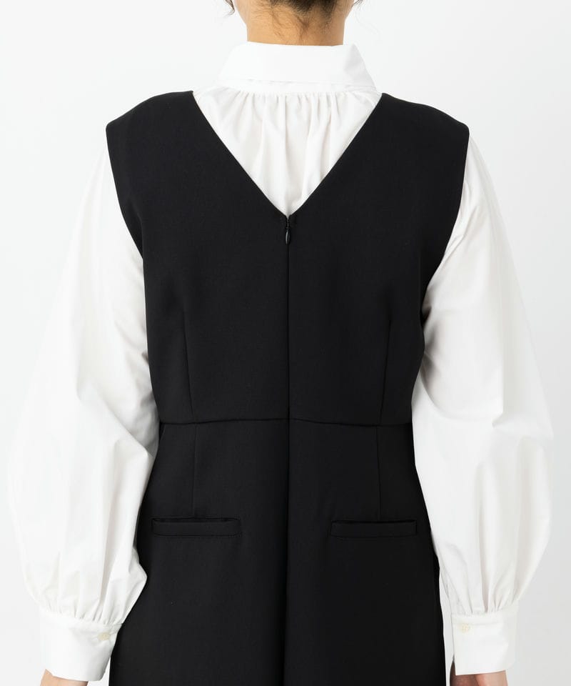 B:MING by BEAMS 【スーツ2点SET】Vネックサロペット&ボウタイブラウス 