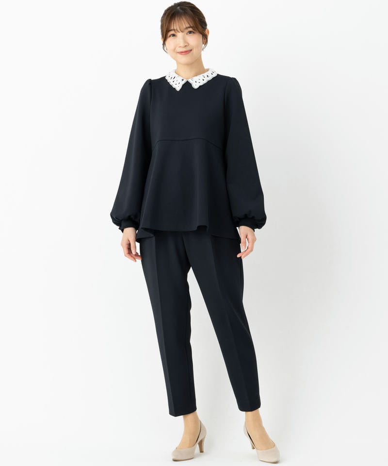 UNITED ARROWS 【プレミアムスーツ2点SET】刺繍襟ペプラムトップス