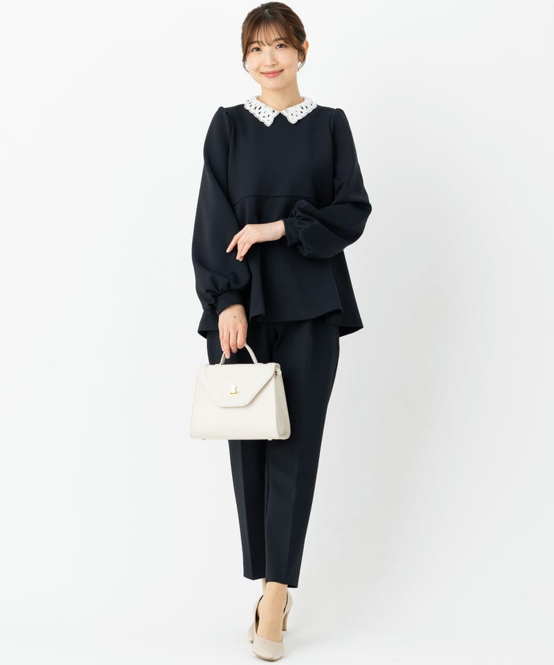 UNITED ARROWS 【プレミアムスーツ2点SET】刺繍襟ペプラムトップス