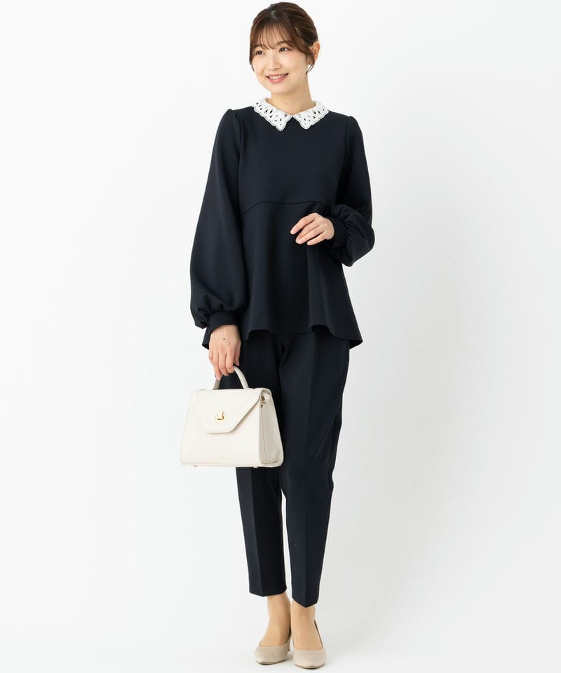 UNITED ARROWS 【プレミアムスーツ2点SET】刺繍襟ペプラムトップス 