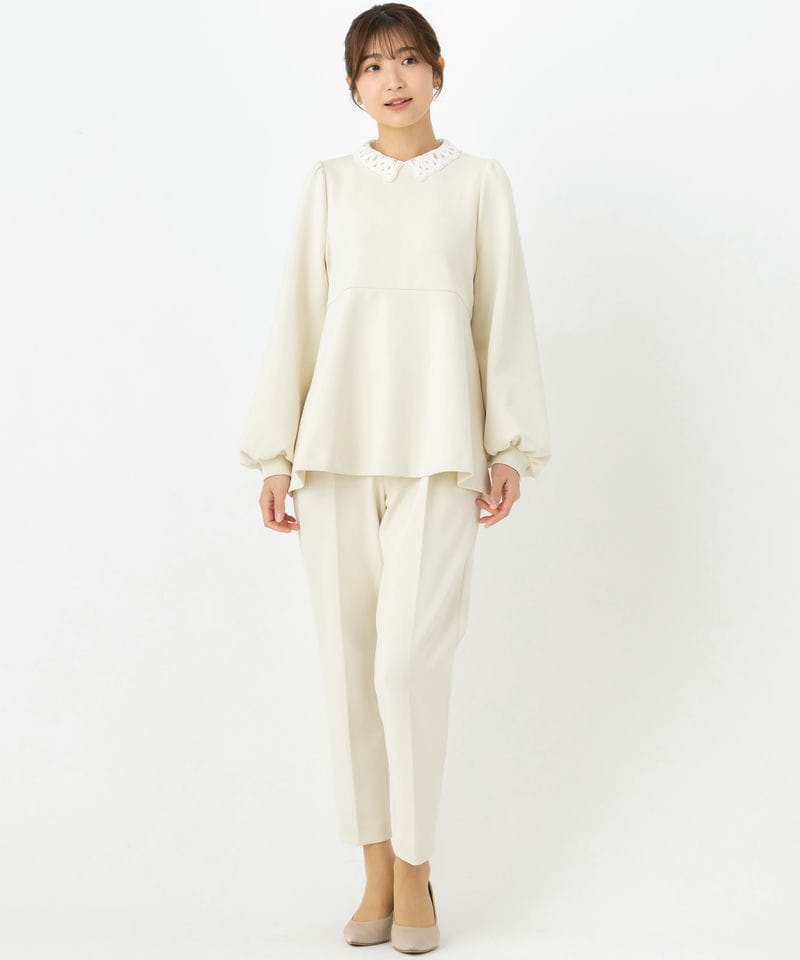 UNITED ARROWS 【プレミアムスーツ2点SET】刺繍襟ペプラムトップス