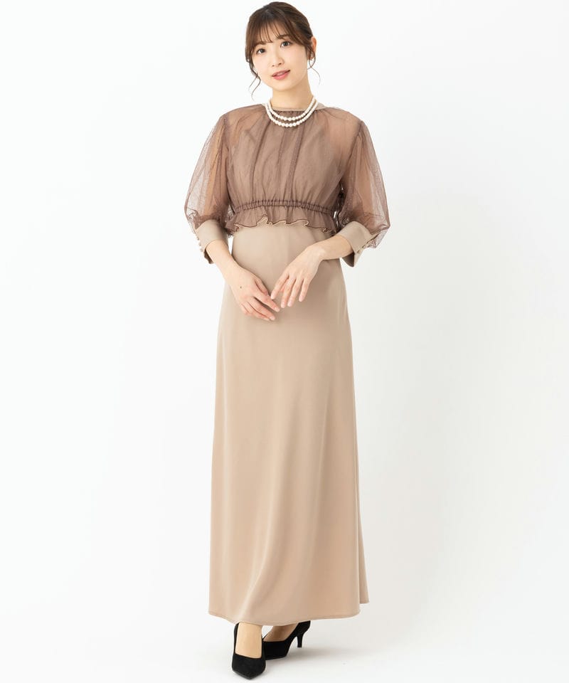 アメリヴィンテージ ドットチュールセットフレアドレス ブラウン