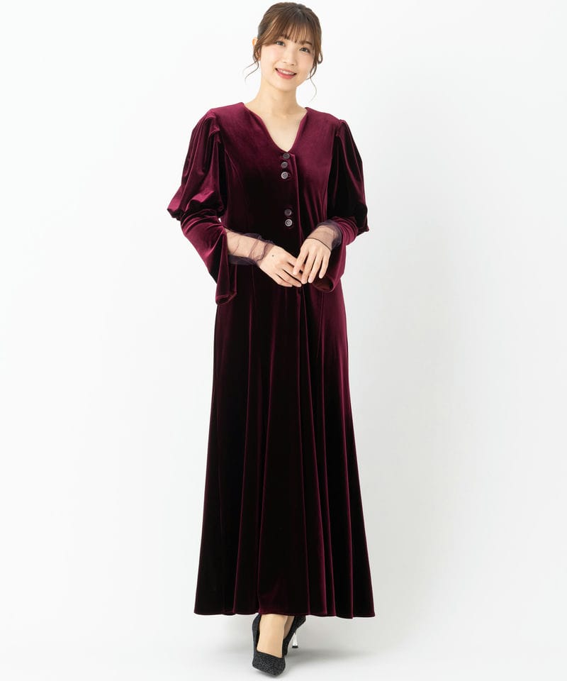 Ameri VINTAGE アメリヴィンテージ スフレスリーブベロアドレス ブルー